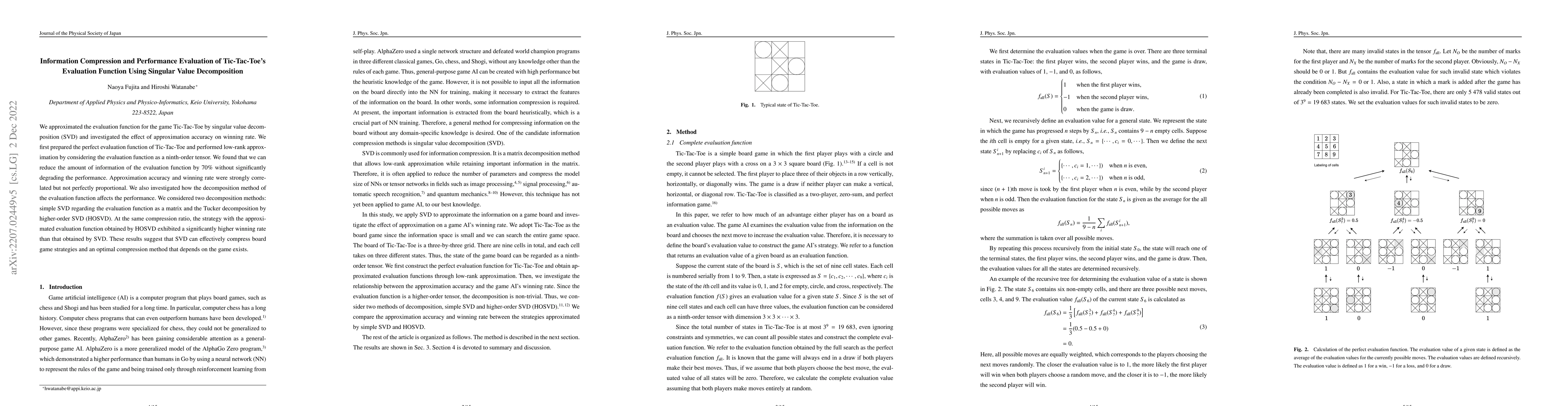 Thumbnail for Information Compression and Performance Evaluation of Tic-Tac-Toe's
  Evaluation Function Using Singular Value Decomposition