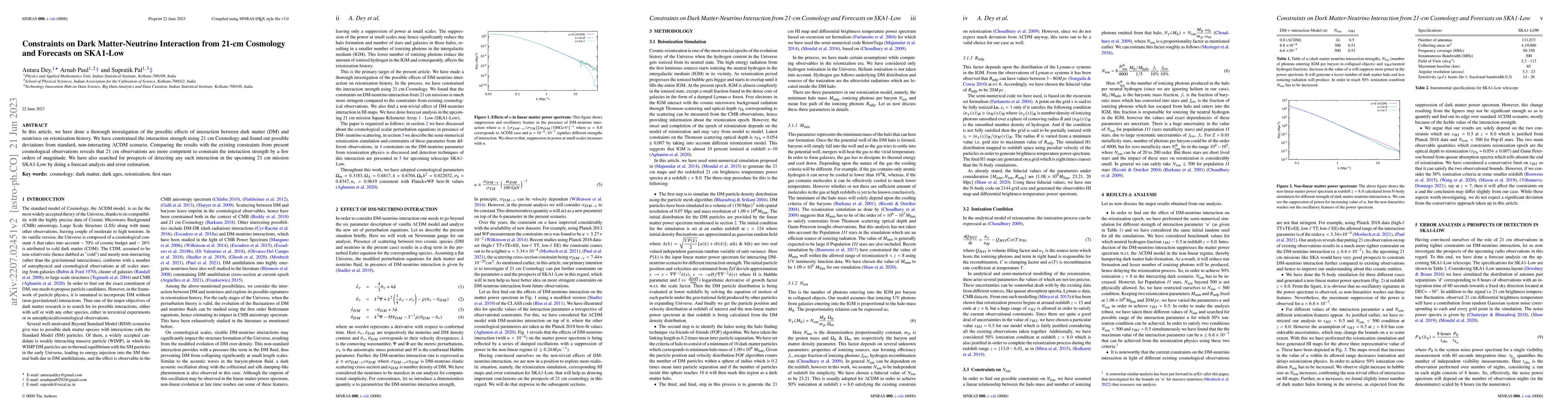 Thumbnail for Constraints on Dark Matter-Neutrino Interaction from 21-cm Cosmology and
  Forecasts on SKA1-Low