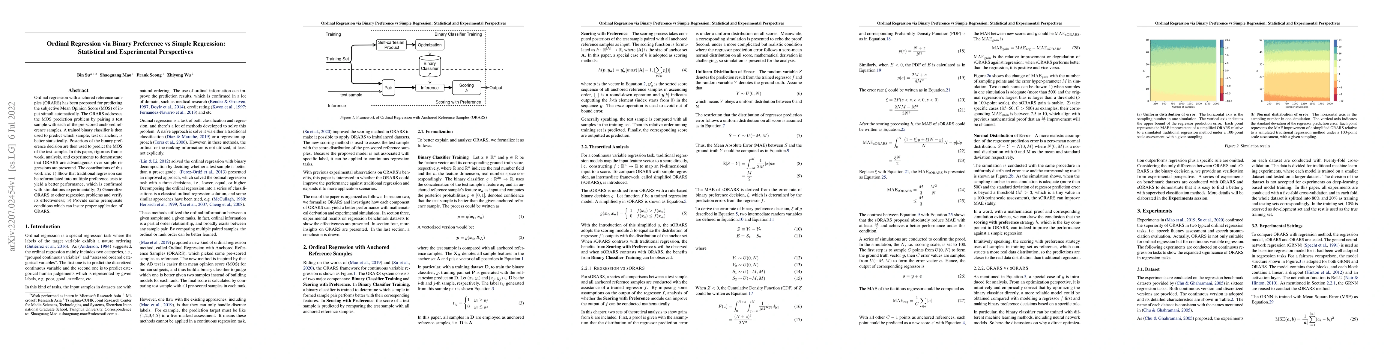Thumbnail for Ordinal Regression via Binary Preference vs Simple Regression:
  Statistical and Experimental Perspectives