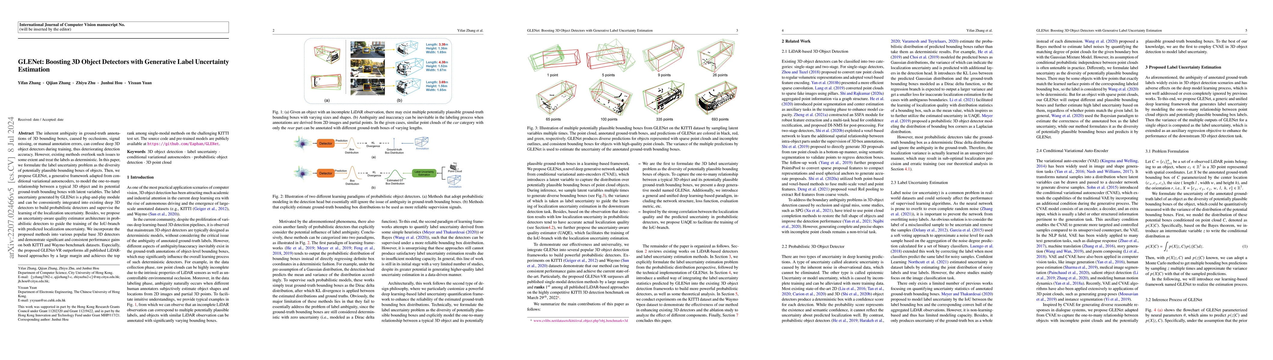 Thumbnail for GLENet: Boosting 3D Object Detectors with Generative Label Uncertainty
  Estimation