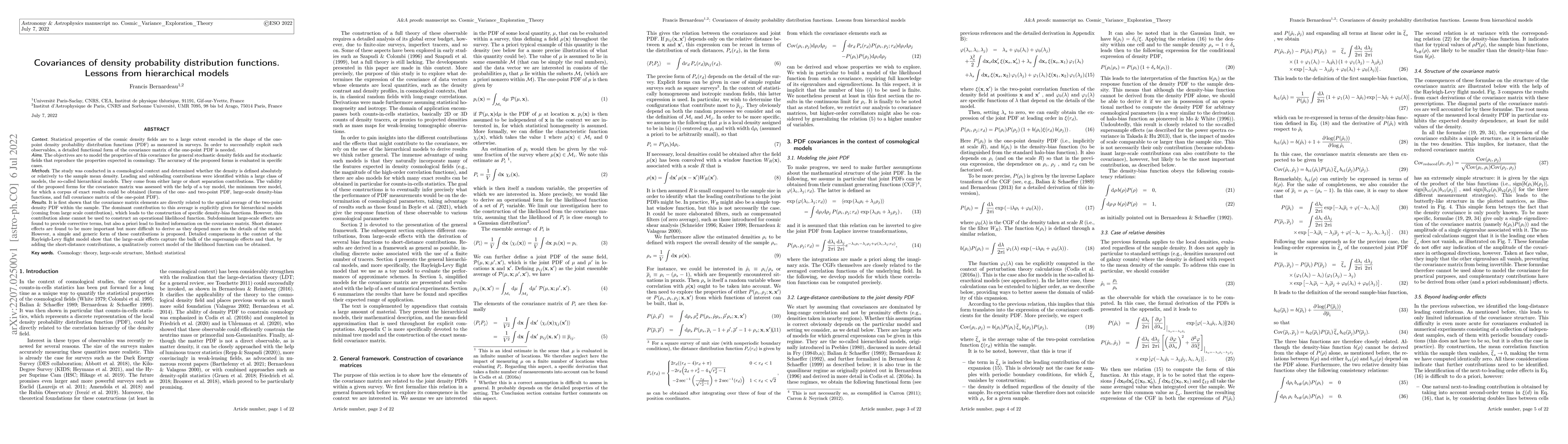 Thumbnail for Covariances of density probability distribution functions. Lessons from
  hierarchical models