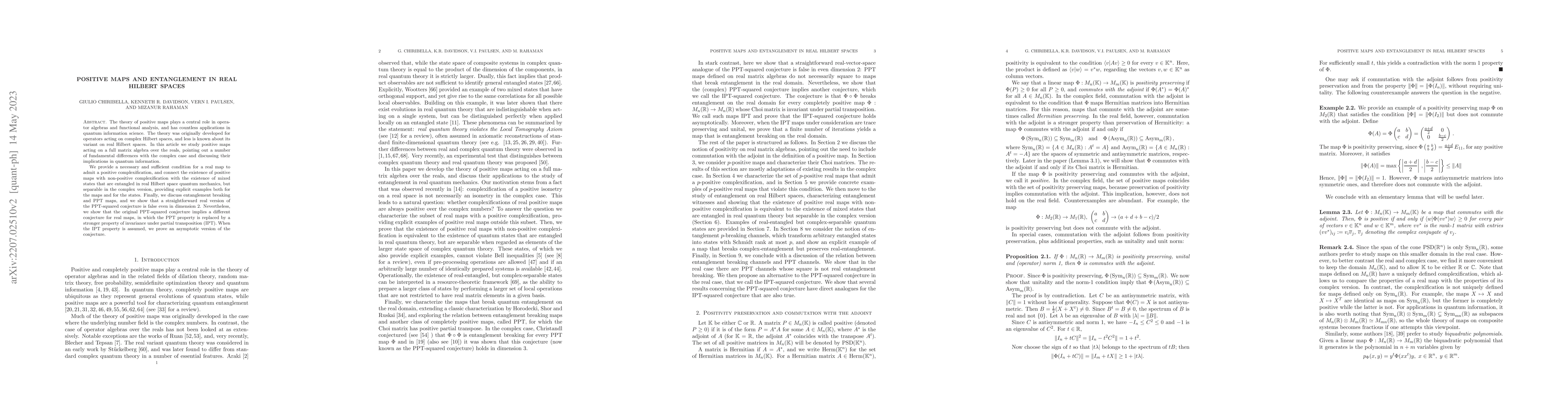 Thumbnail for Positive maps and entanglement in real Hilbert spaces