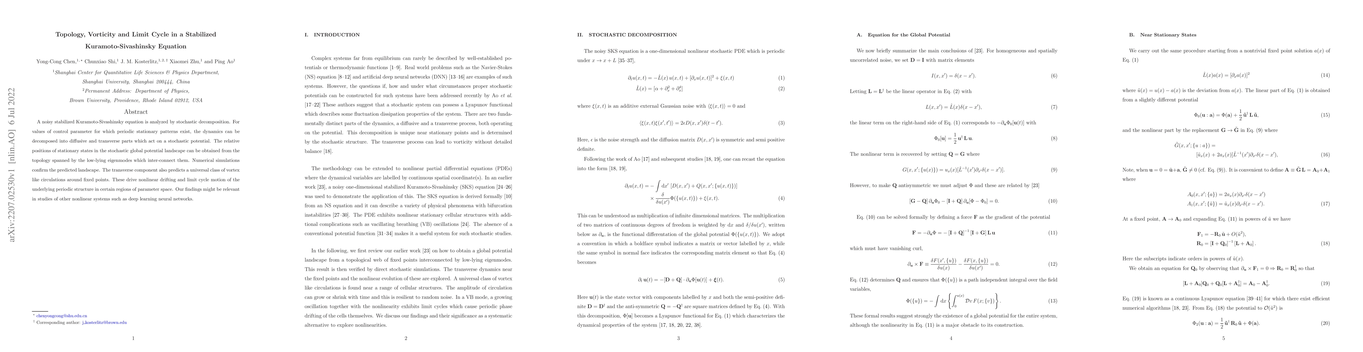 Thumbnail for Topology, Vorticity and Limit Cycle in a Stabilized Kuramoto-Sivashinsky
  Equation