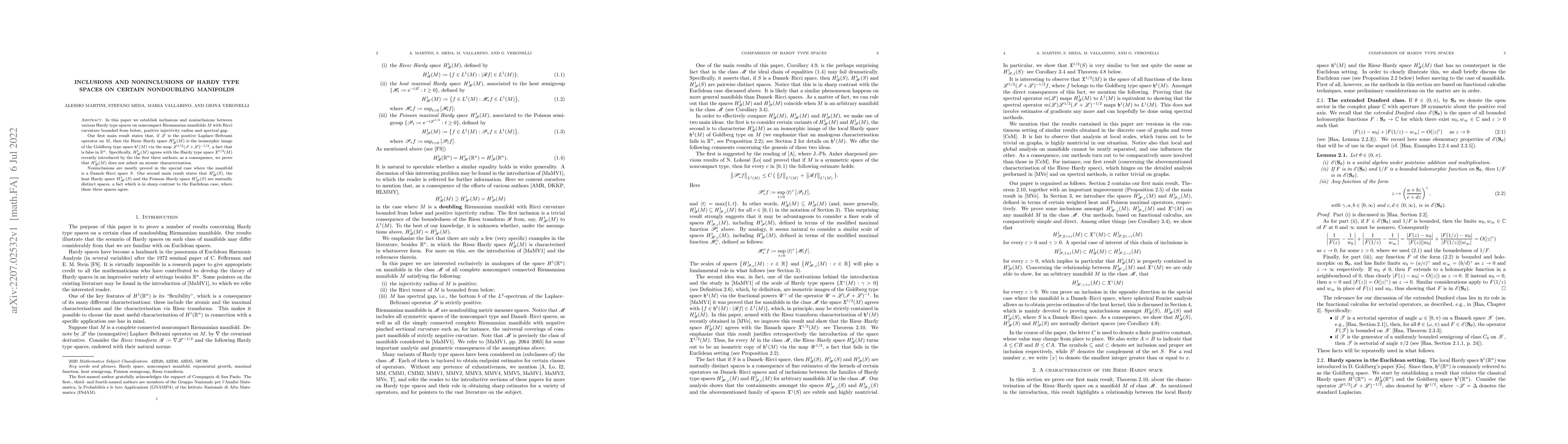 Thumbnail for Inclusions and noninclusions of Hardy type spaces on certain nondoubling
  manifolds