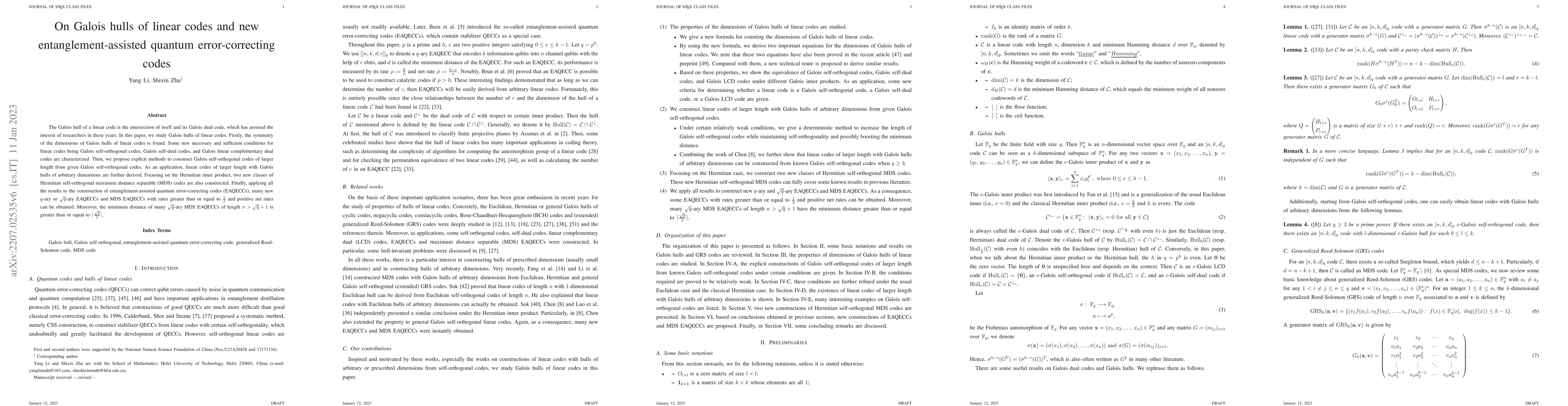 Thumbnail for On Galois hulls of linear codes and new entanglement-assisted quantum
  error-correcting codes
