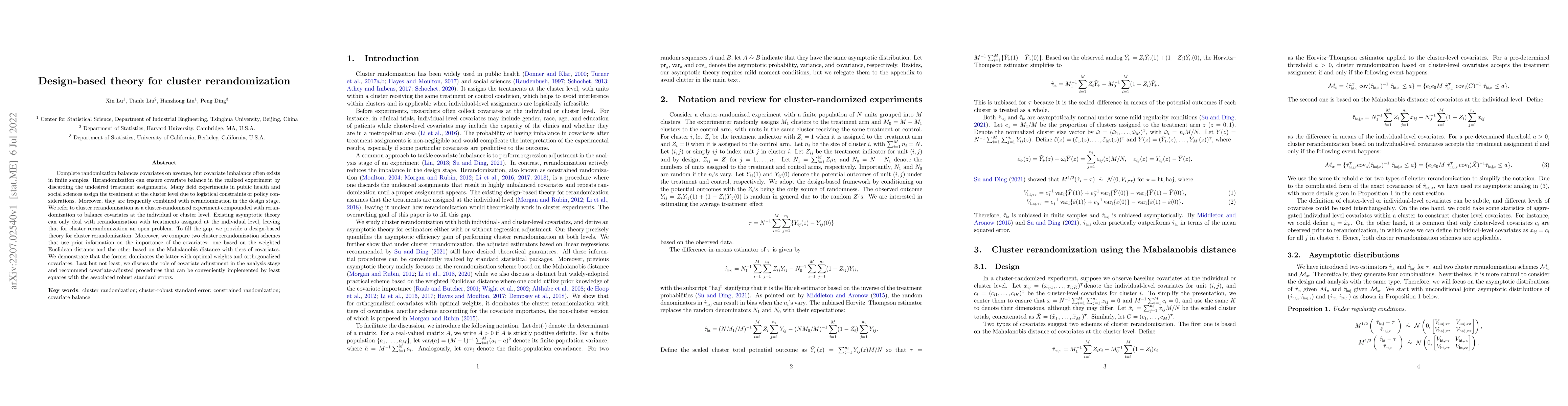Thumbnail for Design-based theory for cluster rerandomization