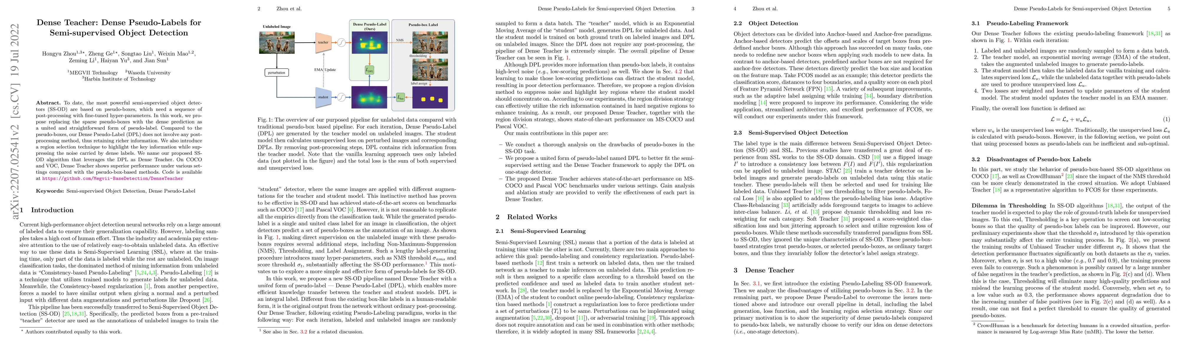 Thumbnail for Dense Teacher: Dense Pseudo-Labels for Semi-supervised Object Detection