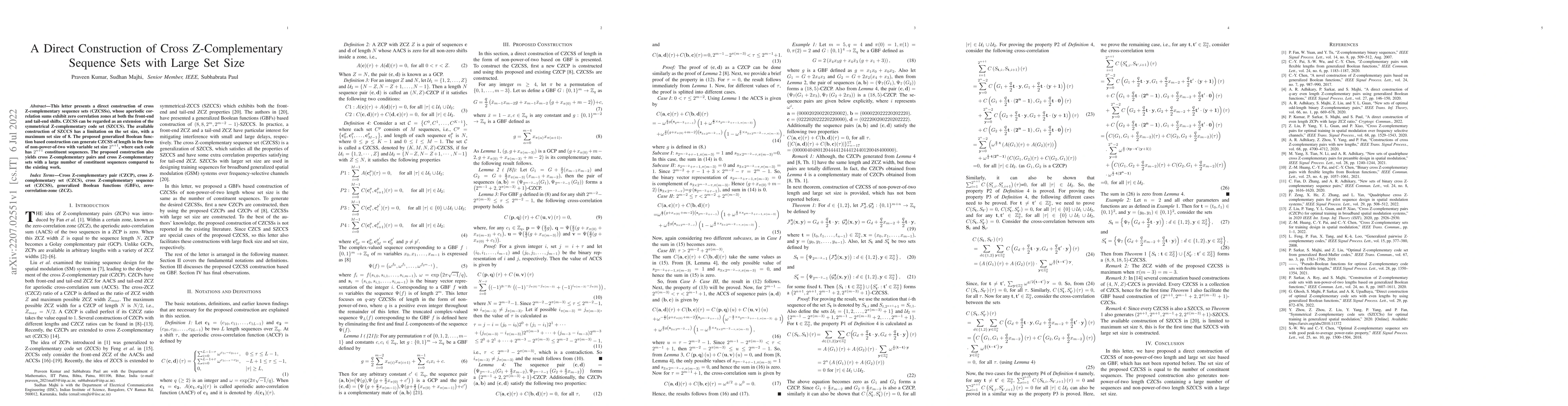 Thumbnail for A Direct Construction of Cross Z-Complementary Sequence Sets with Large
  Set Size