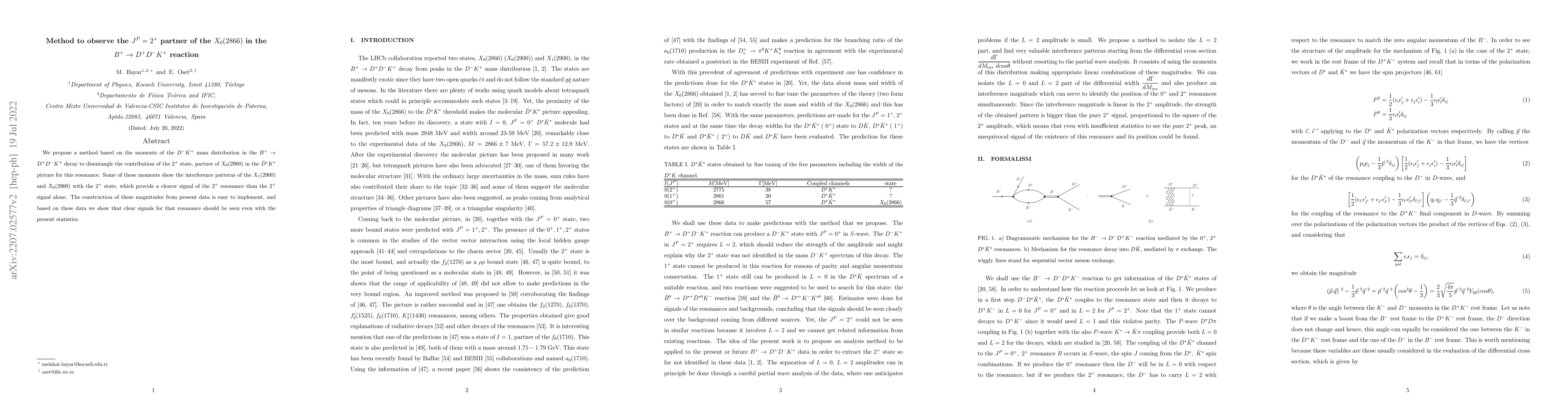 Thumbnail for Method to observe the $J^{P}=2^{+}$ partner of the $X_{0}(2866)$ in the
  $B^+ \to D^{+} D^{-} K^{+} $ reaction