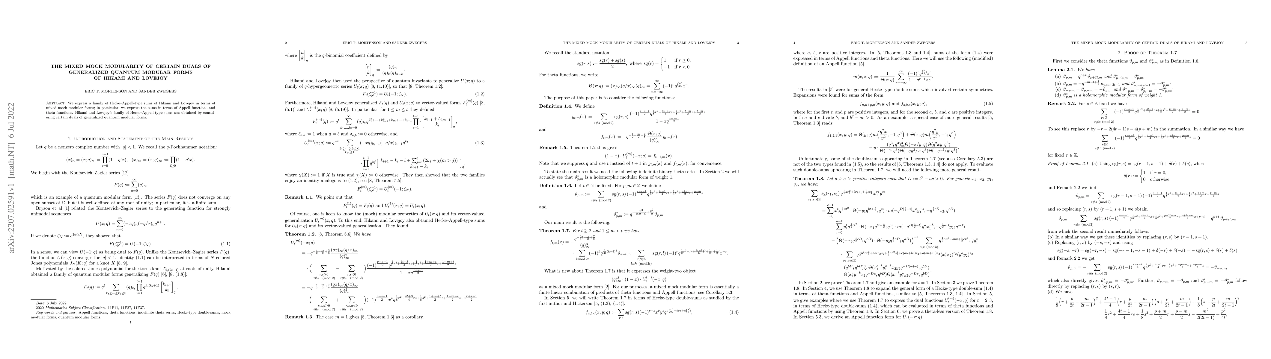 Thumbnail for The mixed mock modularity of certain duals of generalized quantum
  modular forms of Hikami and Lovejoy