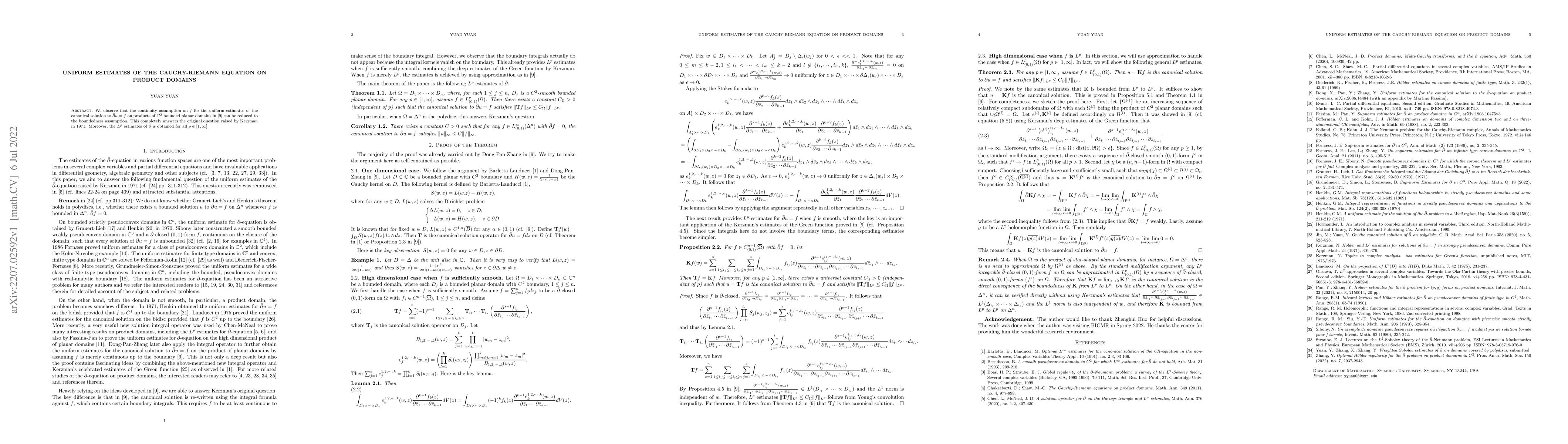 Thumbnail for Uniform estimates of the Cauchy-Riemann equation on product domains