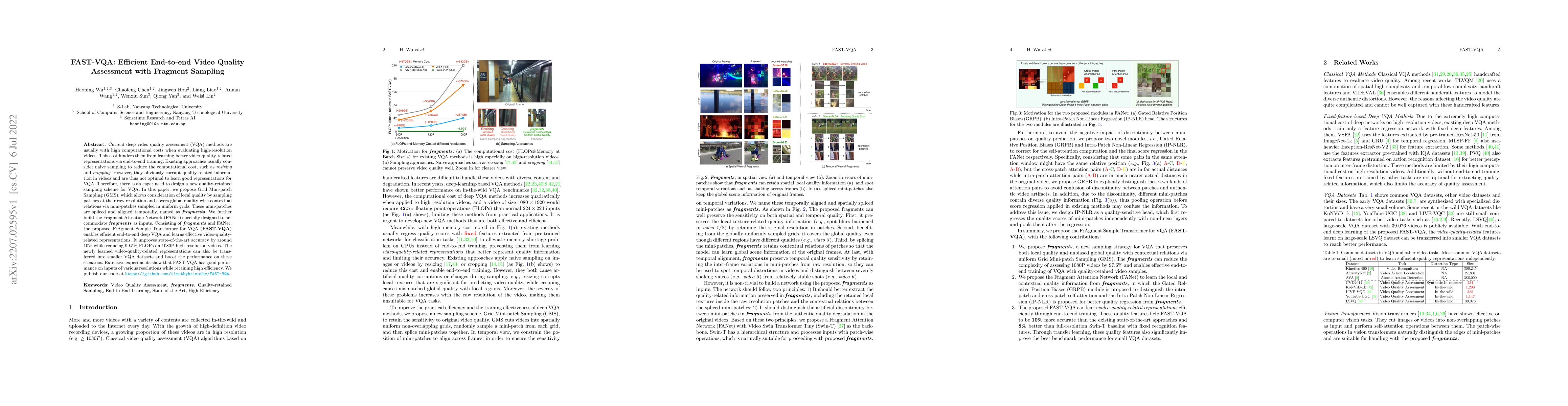 Thumbnail for FAST-VQA: Efficient End-to-end Video Quality Assessment with Fragment
  Sampling