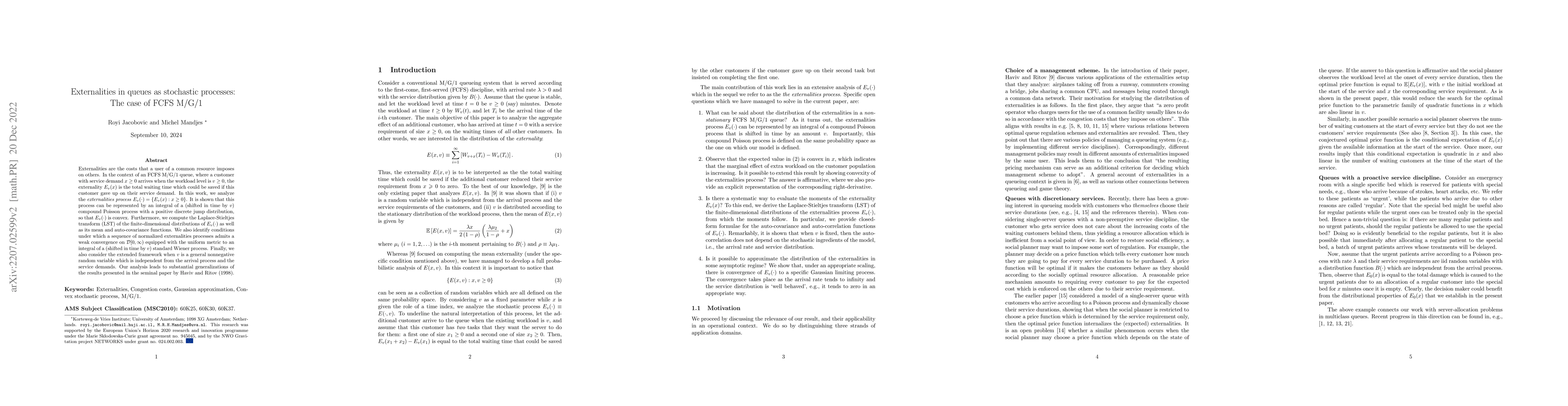 Thumbnail for Externalities in queues as stochastic processes: The case of FCFS M/G/1