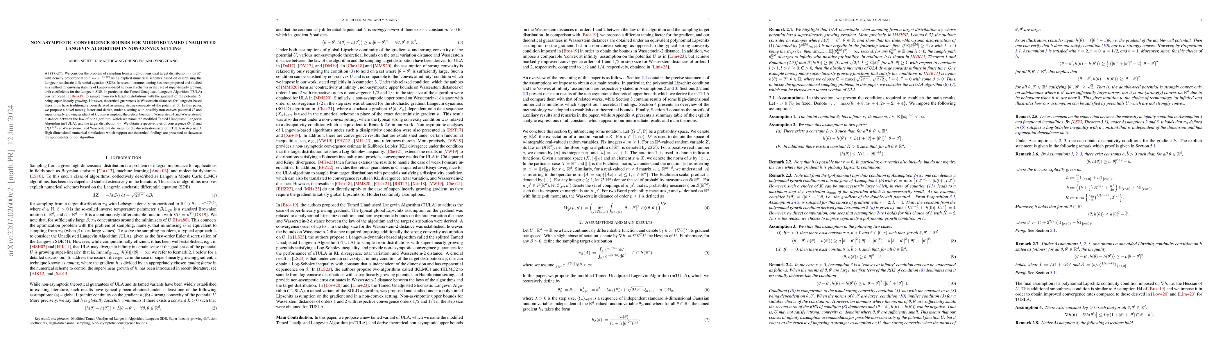 Thumbnail for Non-asymptotic convergence bounds for modified tamed unadjusted Langevin
  algorithm in non-convex setting