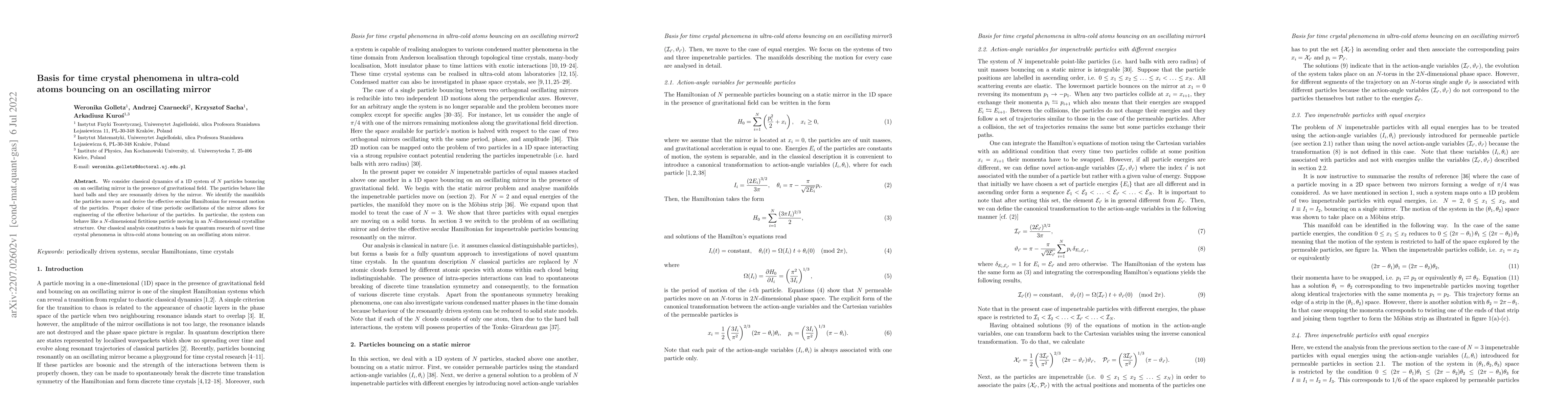 Thumbnail for Basis for time crystal phenomena in ultra-cold atoms bouncing on an
  oscillating mirror
