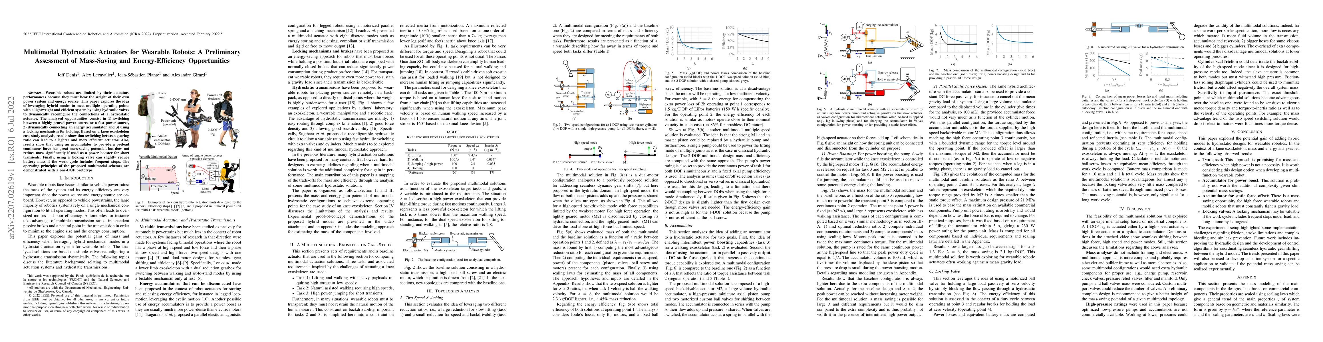 Thumbnail for Multimodal Hydrostatic Actuators for Wearable Robots: A Preliminary
  Assessment of Mass-Saving and Energy-Efficiency Opportunities