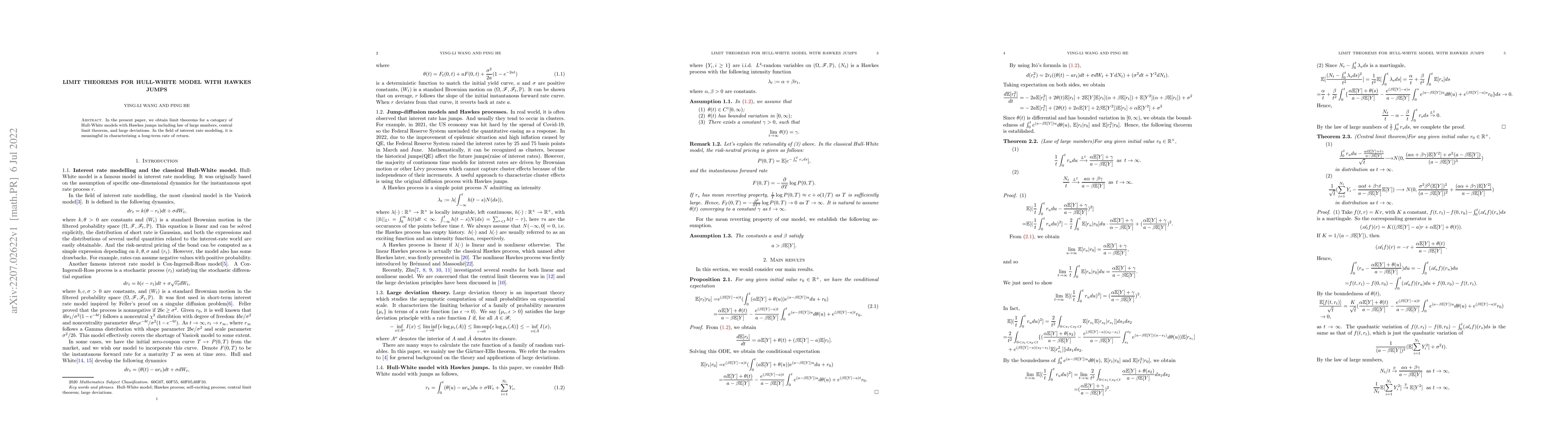 Thumbnail for Limit theorems for Hull-White model with Hawkes jumps