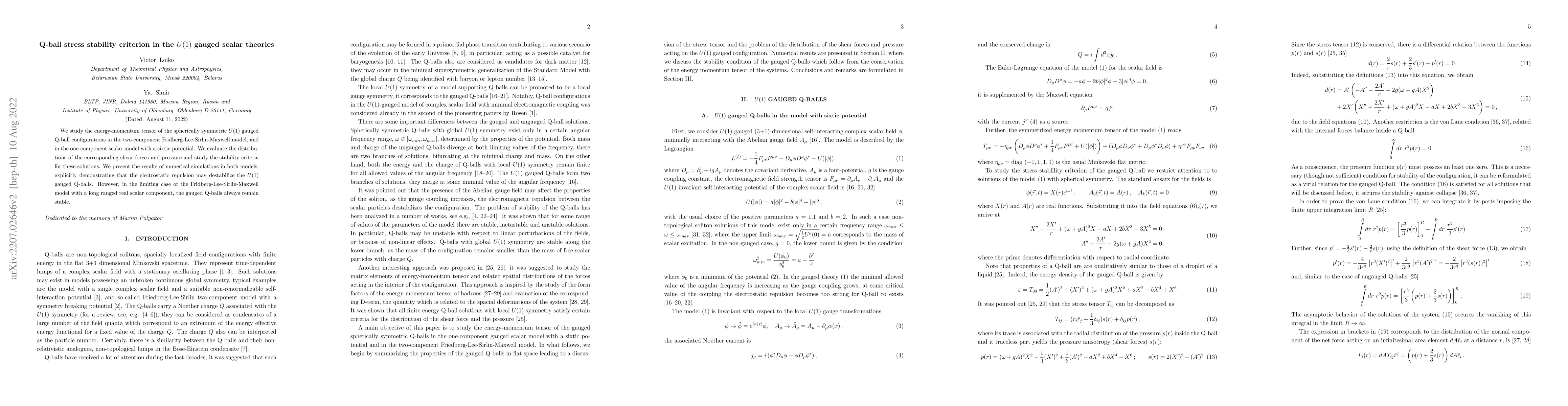 Thumbnail for Q-ball stress stability criterion in the $U(1)$ gauged scalar theories