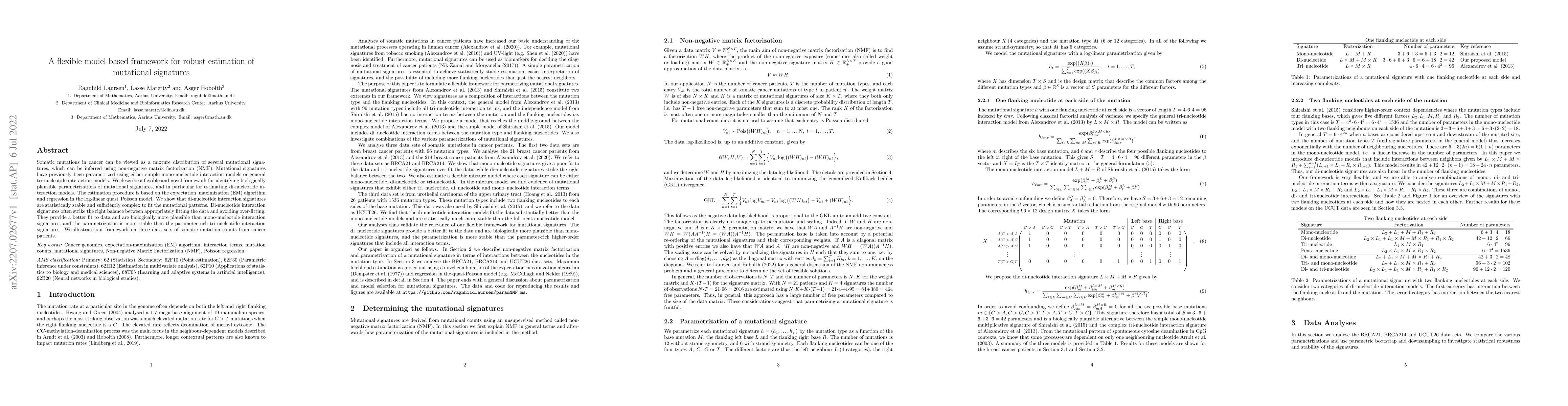 Thumbnail for A flexible model-based framework for robust estimation of mutational
  signatures