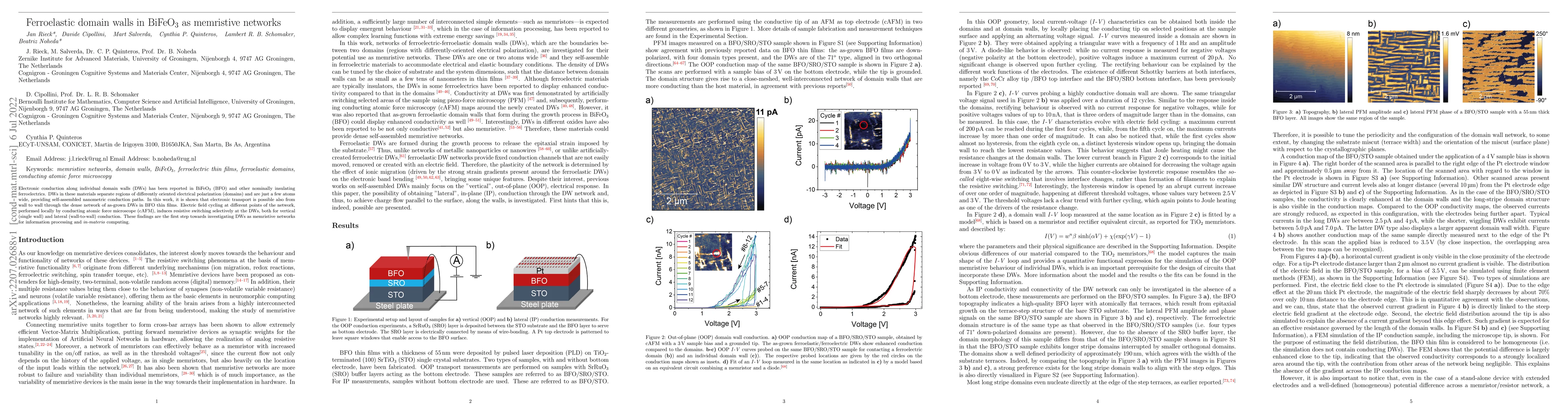 Thumbnail for Ferroelastic domain walls in BiFeO$_3$ as memristive networks