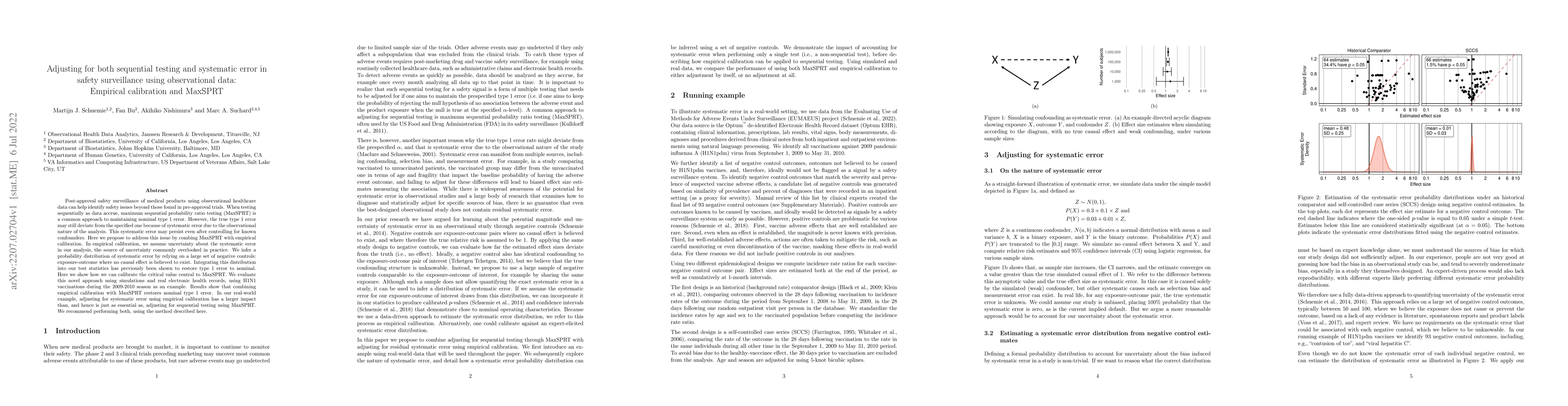 Thumbnail for Adjusting for both sequential testing and systematic error in safety
  surveillance using observational data: Empirical calibration and MaxSPRT