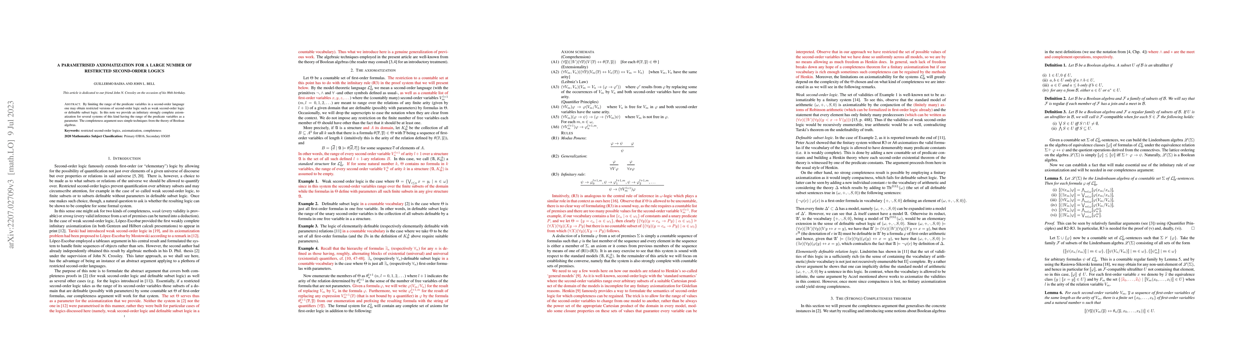Thumbnail for A parametrised axiomatization for a large number of restricted
  second-order logics