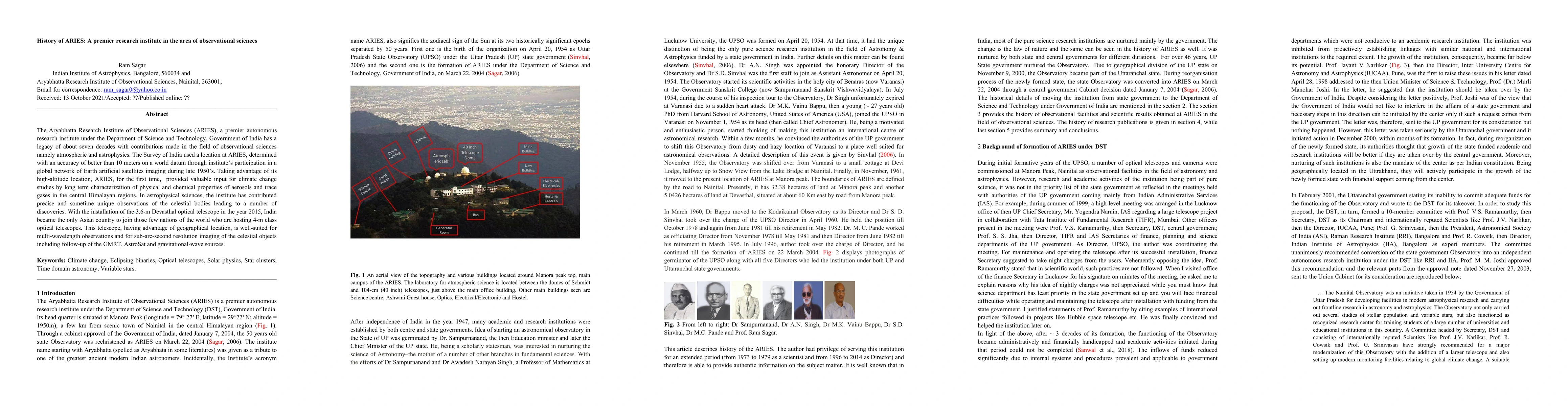 Thumbnail for History of ARIES: A premier research institute in the area of
  observational sciences