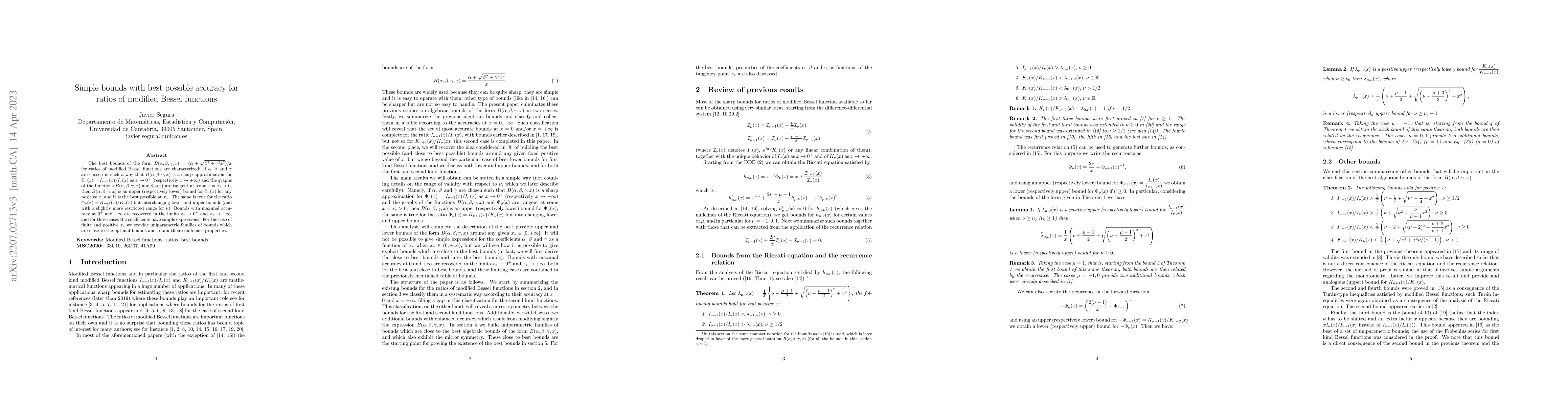 Thumbnail for Simple bounds with best possible accuracy for ratios of modified Bessel
  functions