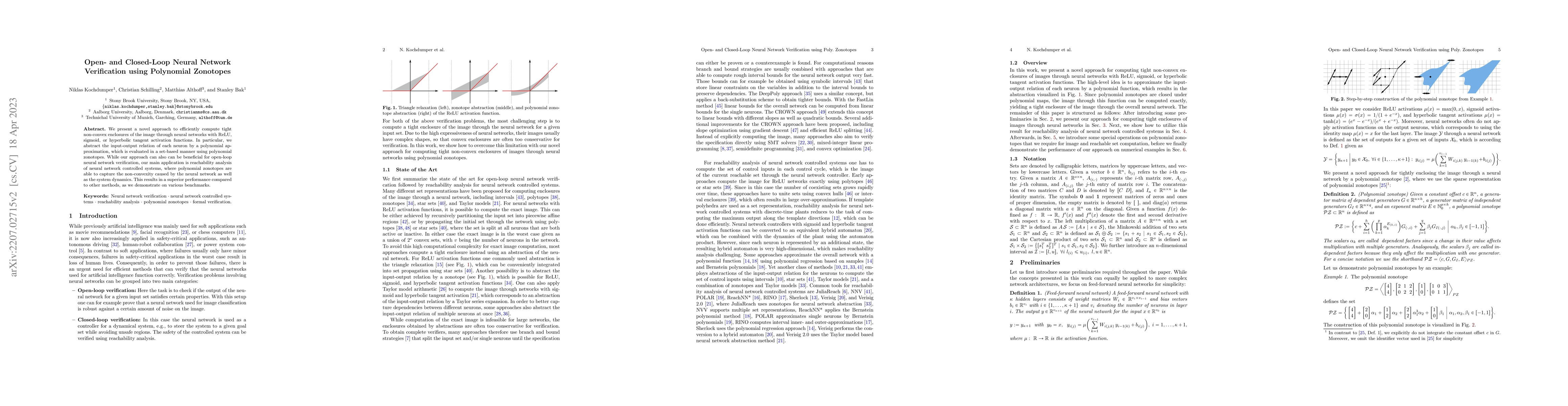 Thumbnail for Open- and Closed-Loop Neural Network Verification using Polynomial
  Zonotopes