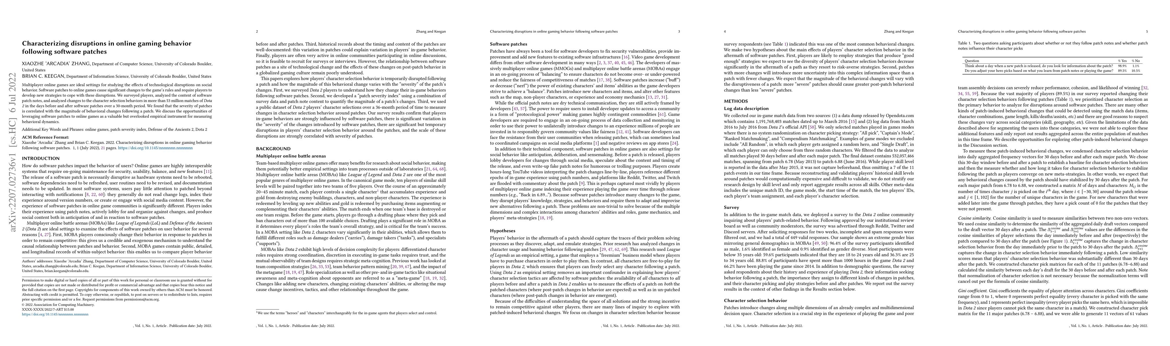Thumbnail for Characterizing disruptions in online gaming behavior following software
  patches