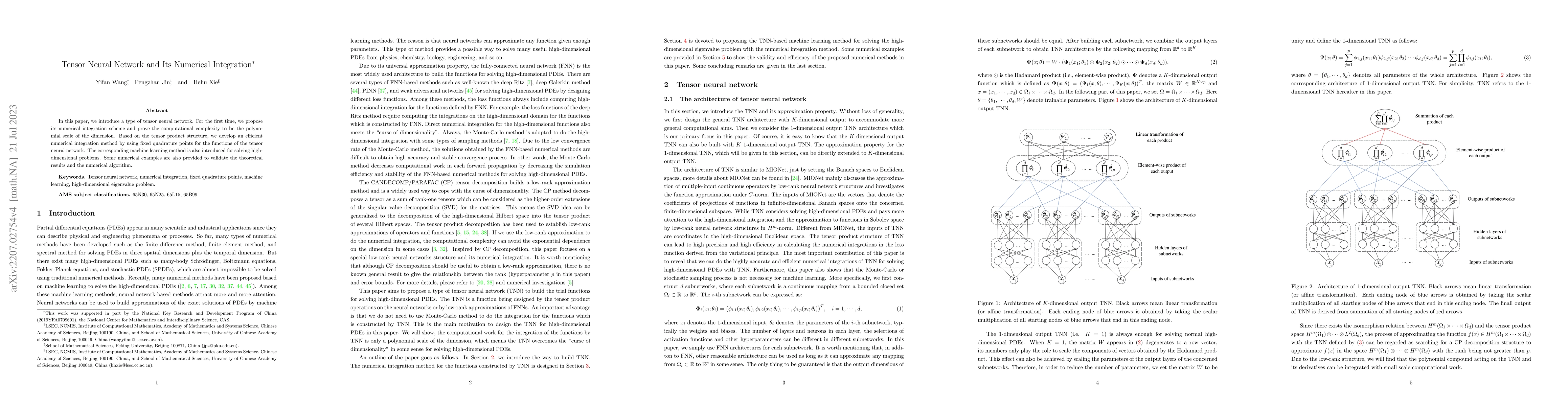 Thumbnail for Tensor Neural Network and Its Numerical Integration