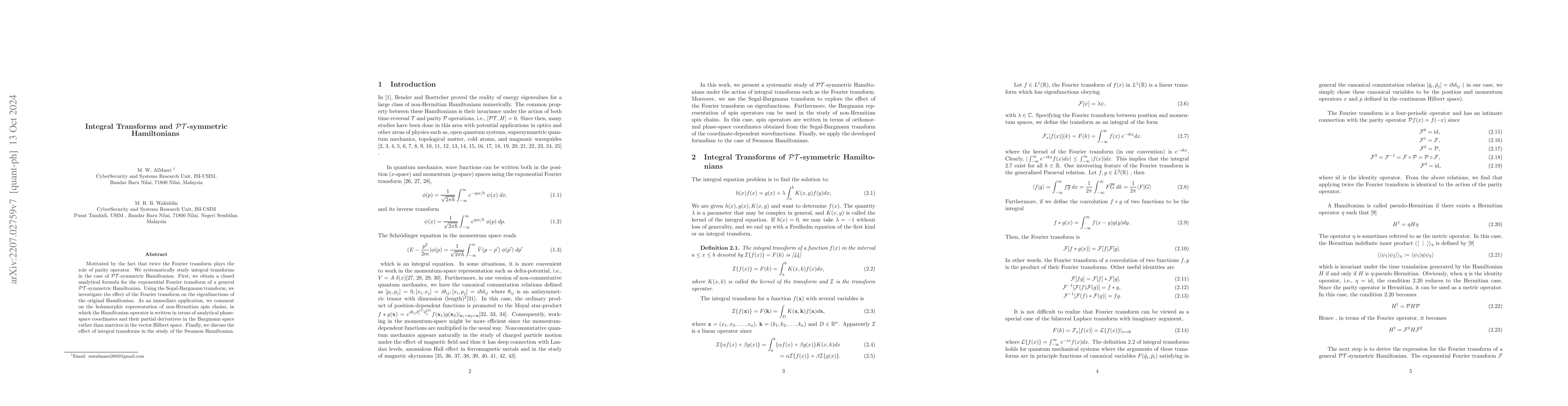 Thumbnail for Integral Transforms and $\mathcal{PT}$-symmetric Hamiltonians