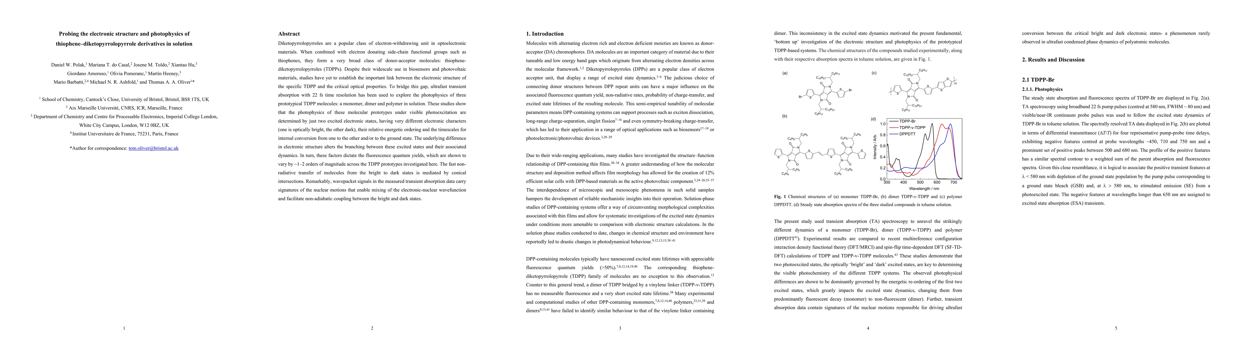Thumbnail for Probing the electronic structure and photophysics of
  thiophene-diketopyrrolopyrrole derivatives in solution