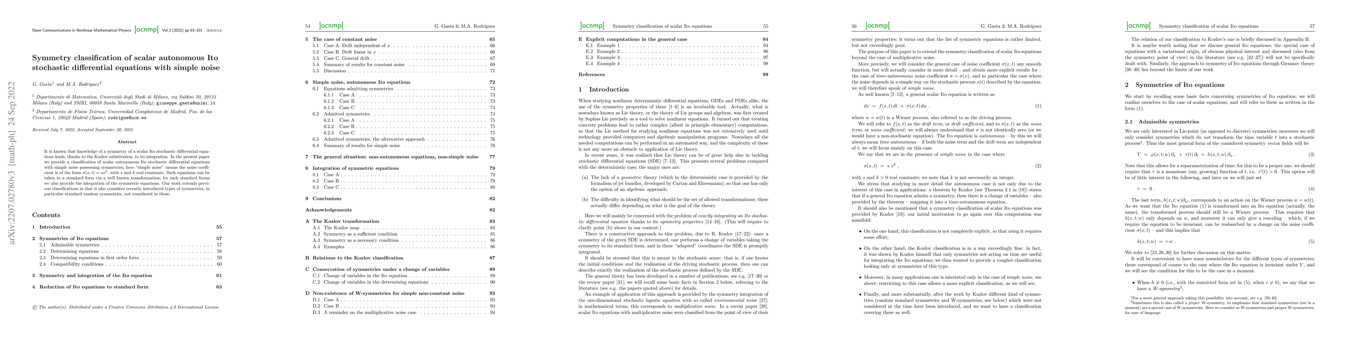 Thumbnail for Symmetry classification of scalar autonomous Ito stochastic differential
  equations with simple noise