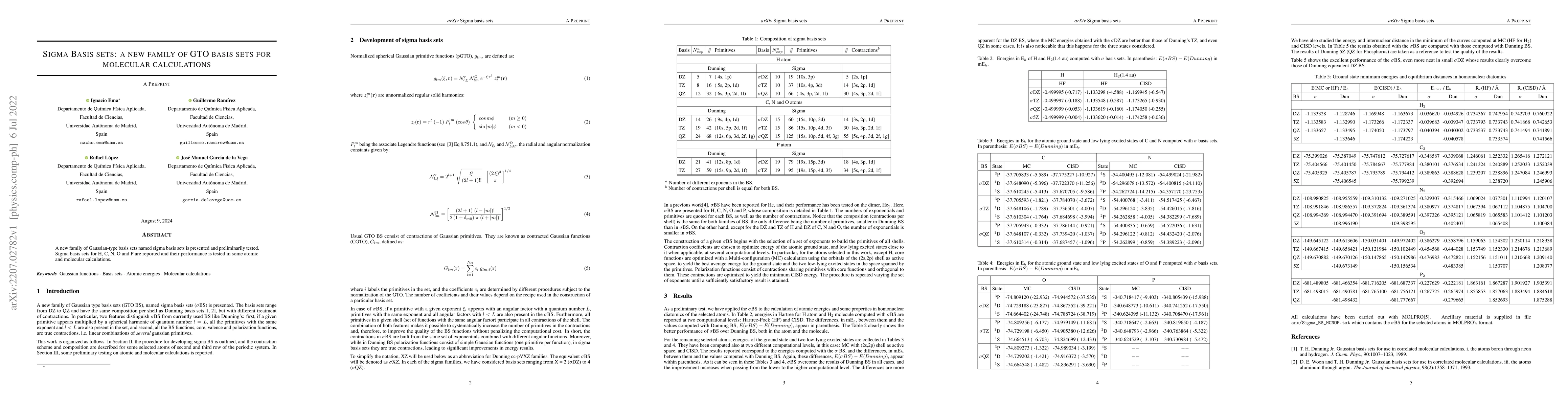 Thumbnail for Sigma basis sets: a new family of GTO basis sets for molecular
  calculations