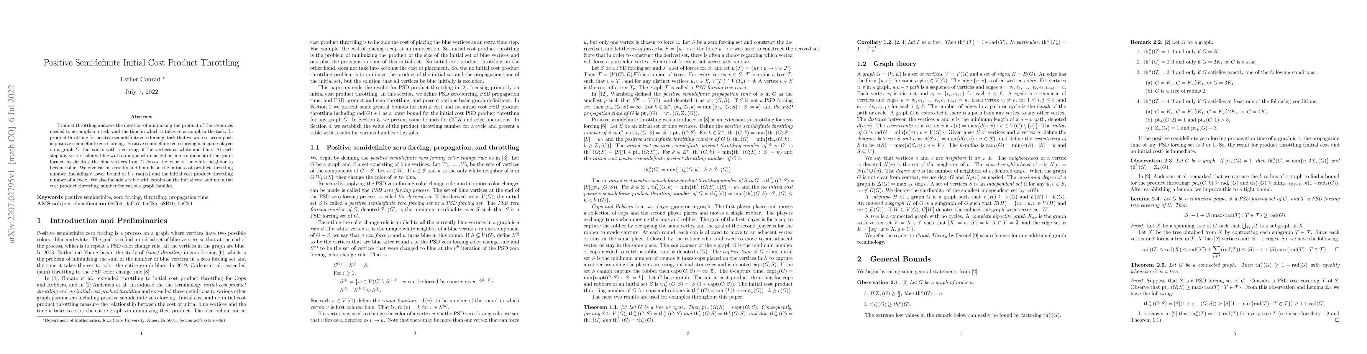 Thumbnail for Positive Semidefinite Initial Cost Product Throttling