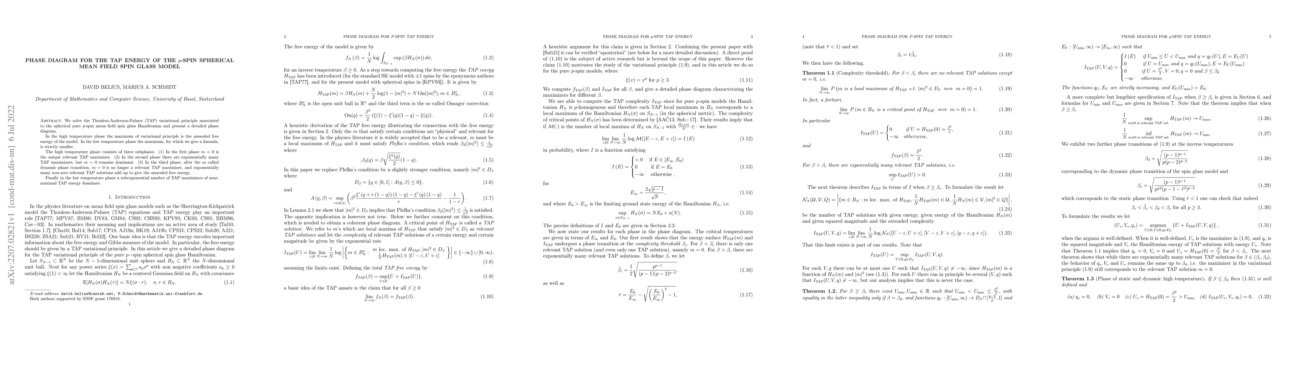 Thumbnail for Phase diagram for the tap energy of the $p$-spin spherical mean field
  spin glass model