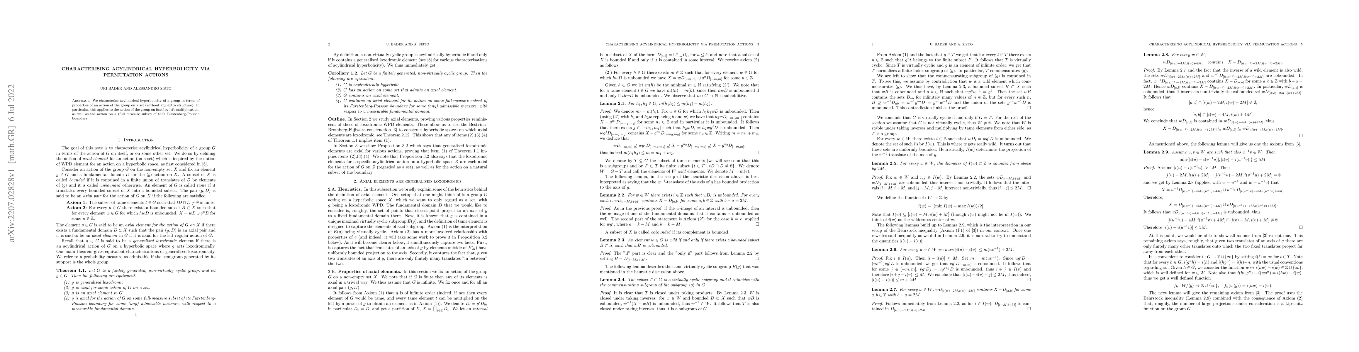 Thumbnail for Characterising acylindrical hyperbolicity via permutation actions