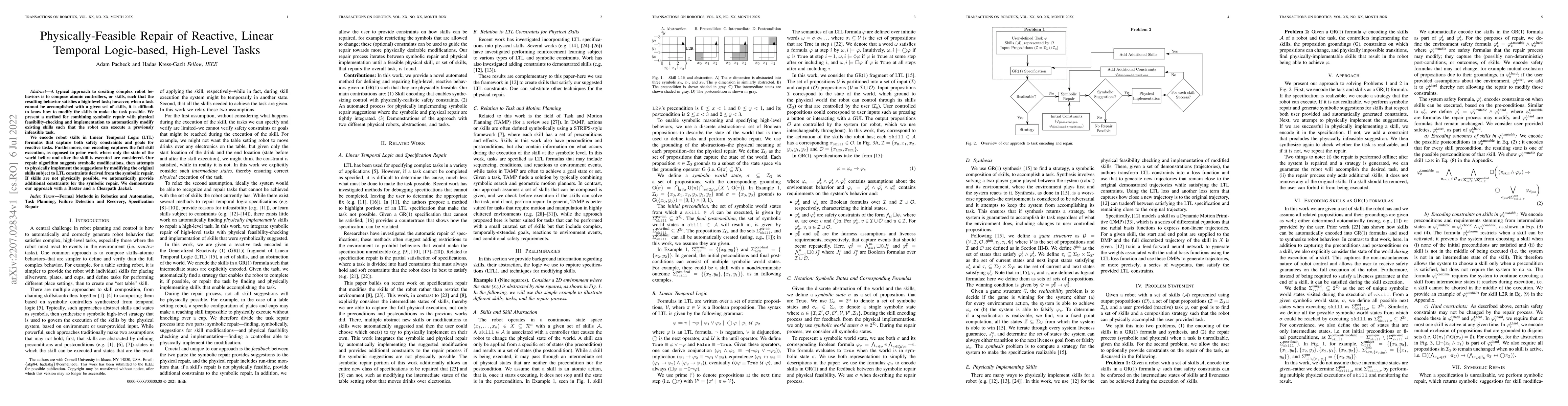 Thumbnail for Physically-Feasible Repair of Reactive, Linear Temporal Logic-based,
  High-Level Tasks