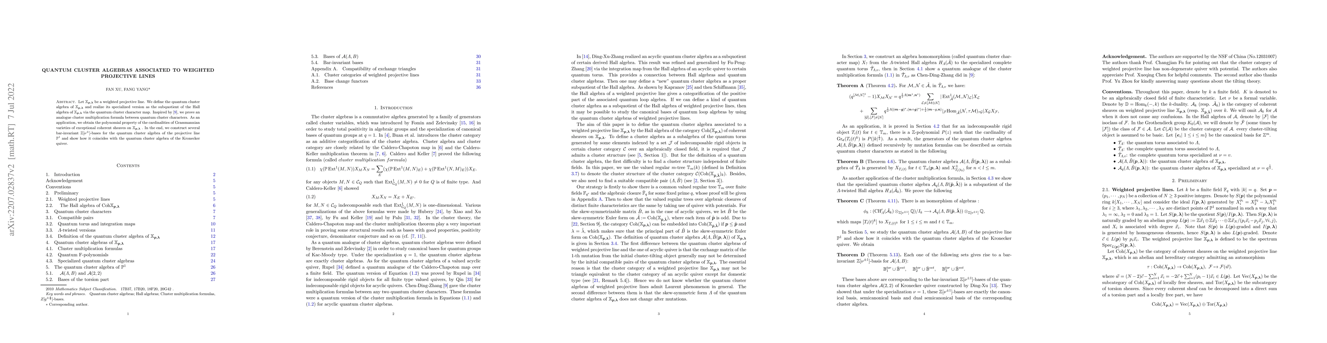Thumbnail for Quantum cluster algebras associated to weighted projective lines