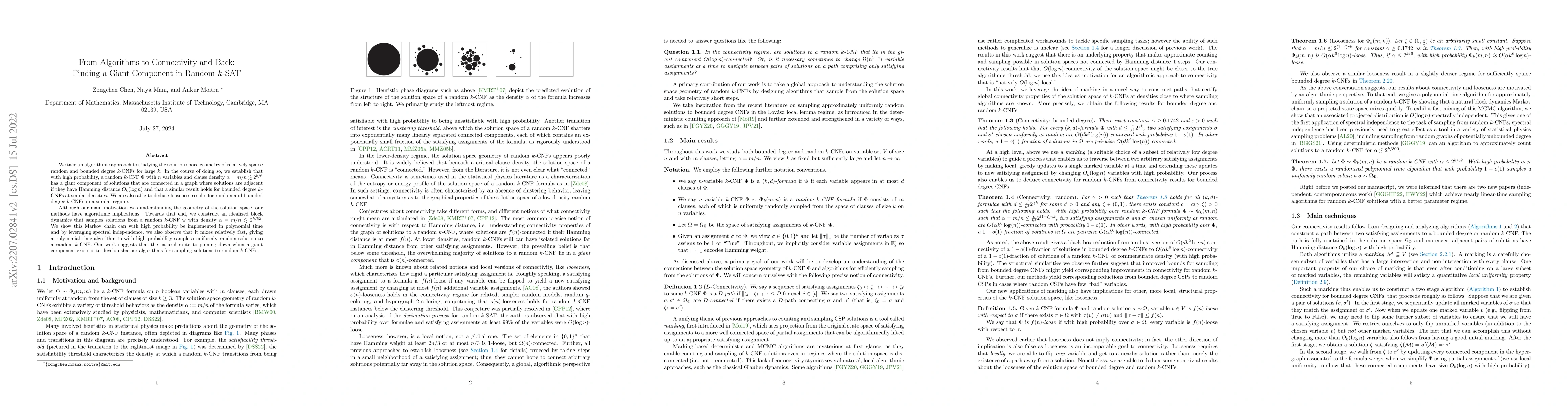 Thumbnail for From algorithms to connectivity and back: finding a giant component in
  random k-SAT