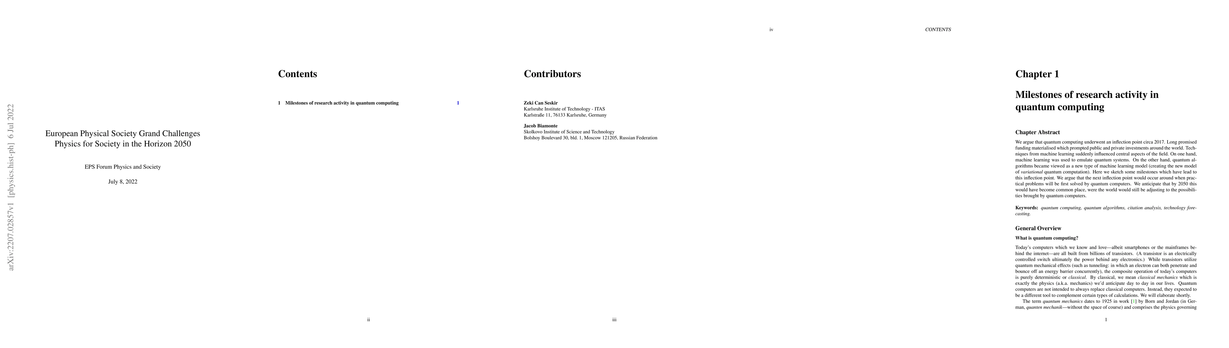 Thumbnail for Milestones of research activity in quantum computing: EPS grand
  challenges