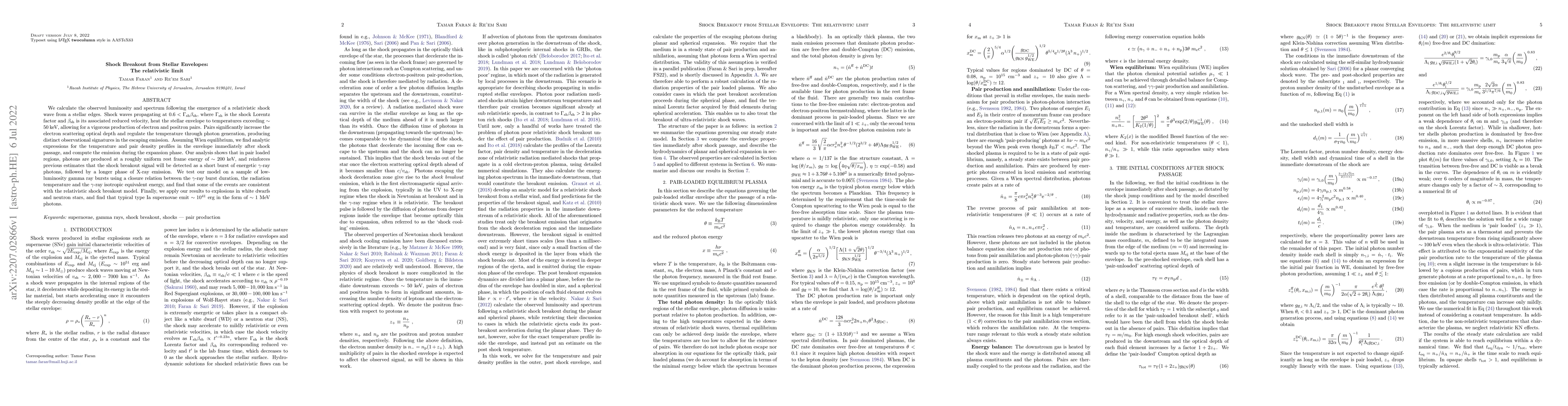 Thumbnail for Shock Breakout from Stellar Envelopes: The relativistic limit