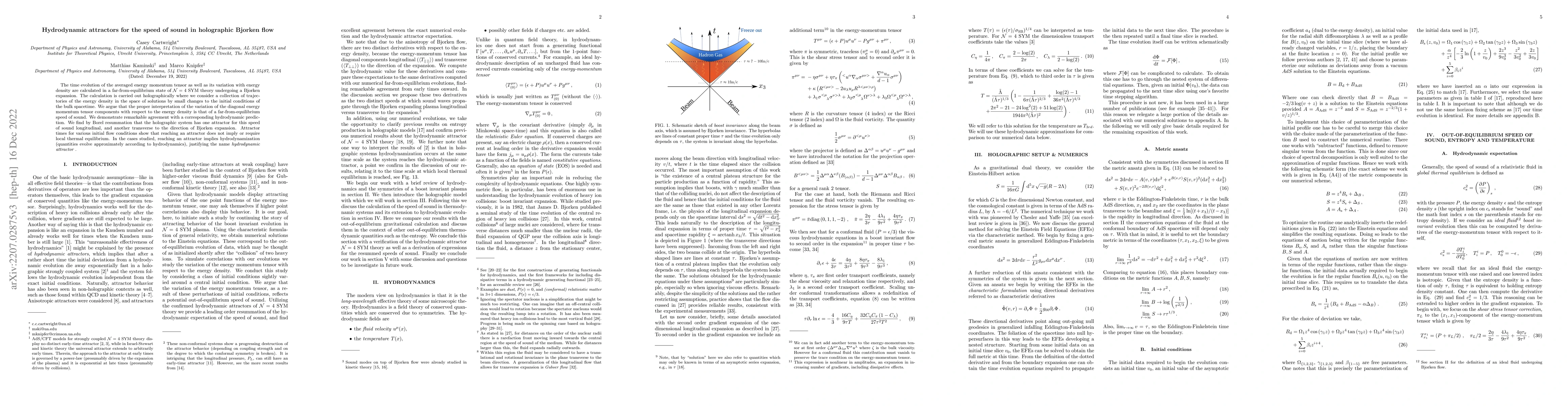 Thumbnail for Hydrodynamic attractors for the speed of sound in holographic Bjorken
  flow