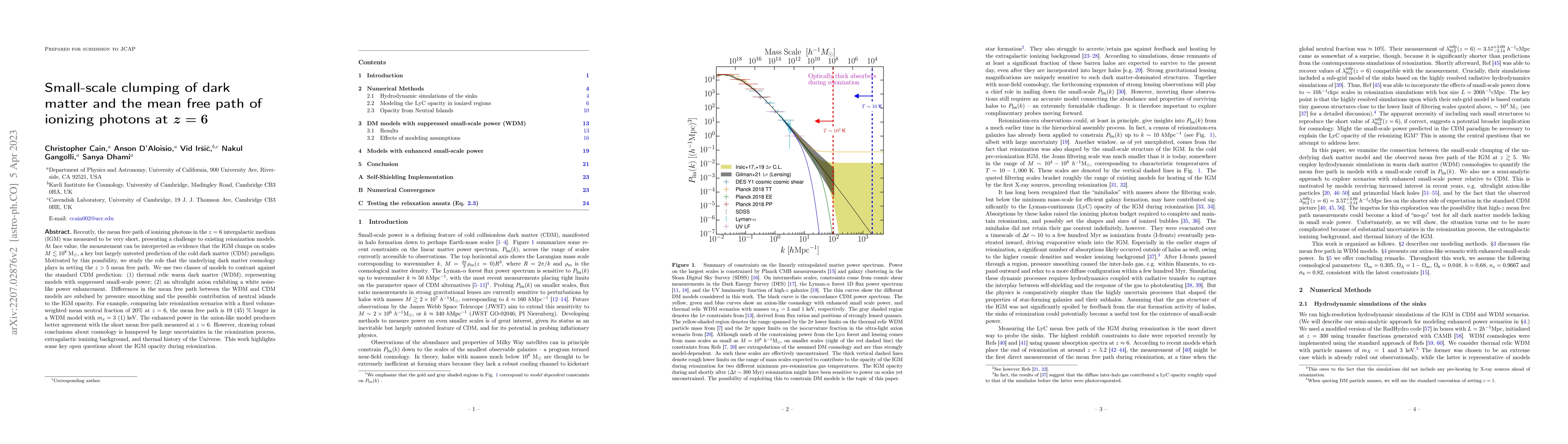 Thumbnail for Small-scale clumping of dark matter and the mean free path of ionizing
  photons at $z=6$