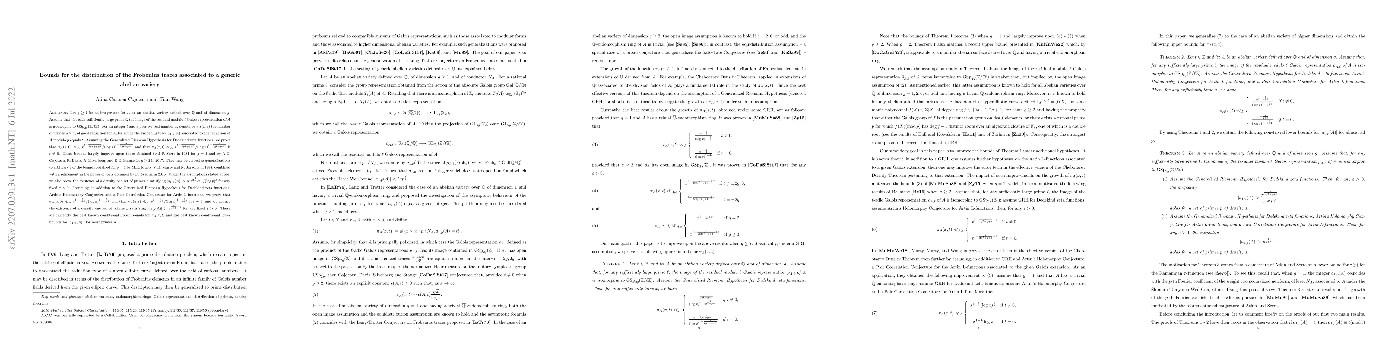 Thumbnail for Bounds for the distribution of the Frobenius traces associated to a
  generic abelian variety