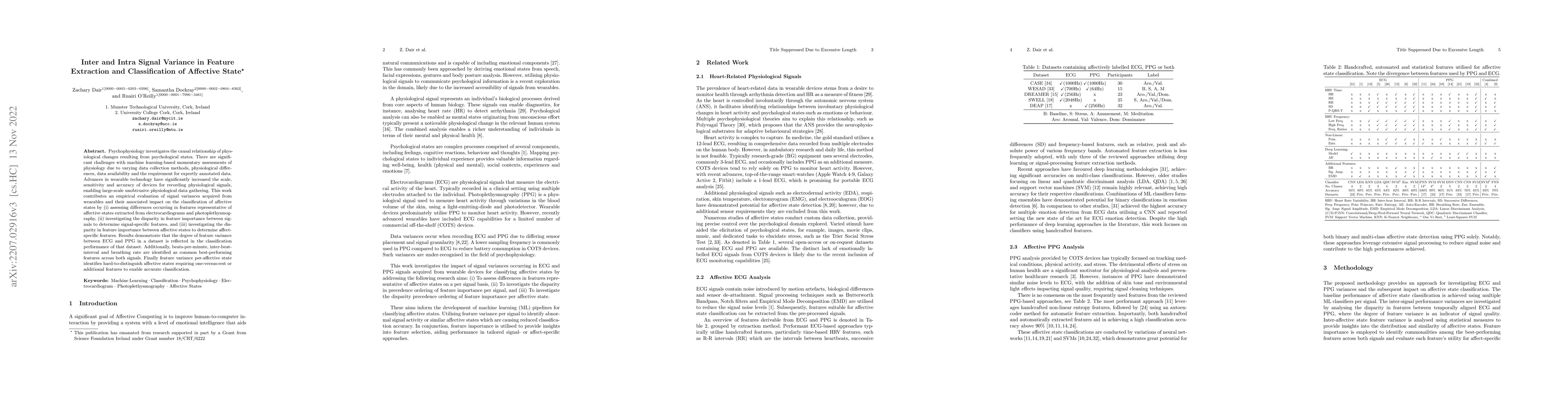 Thumbnail for Inter and Intra Signal Variance in Feature Extraction and Classification
  of Affective State
