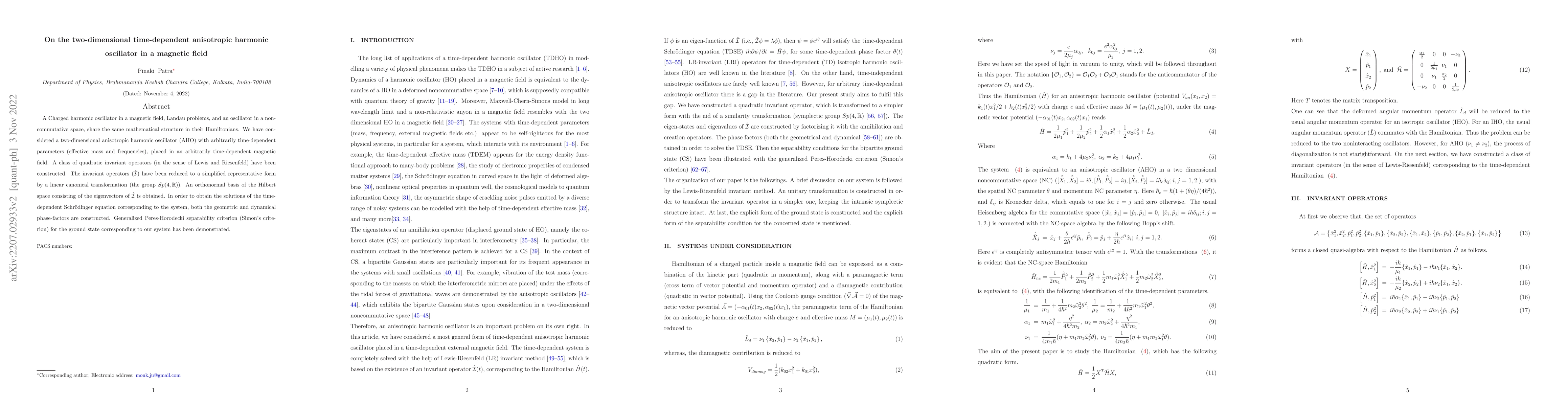 Thumbnail for On the two-dimensional time-dependent anisotropic harmonic oscillator in
  a magnetic field