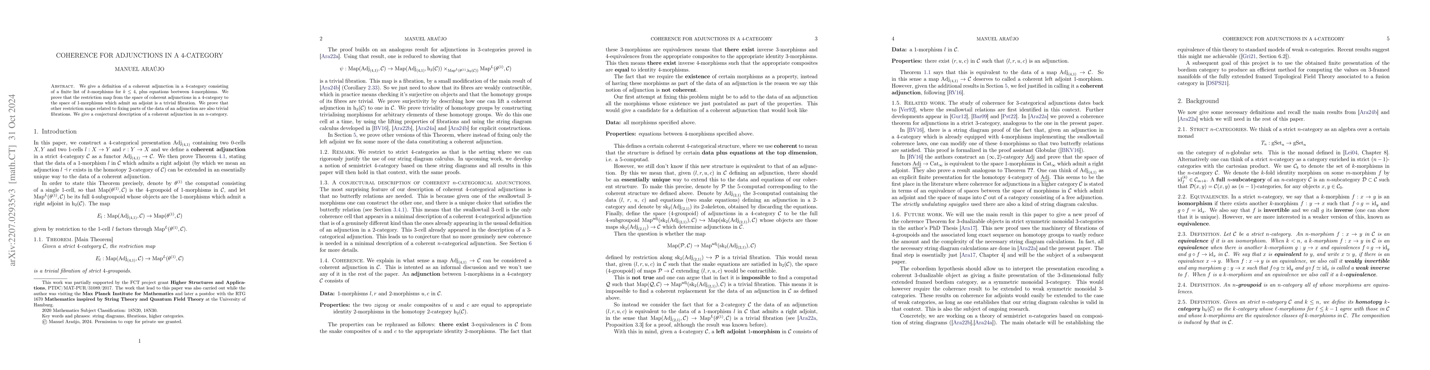 Thumbnail for Coherence for adjunctions in a $4$-category