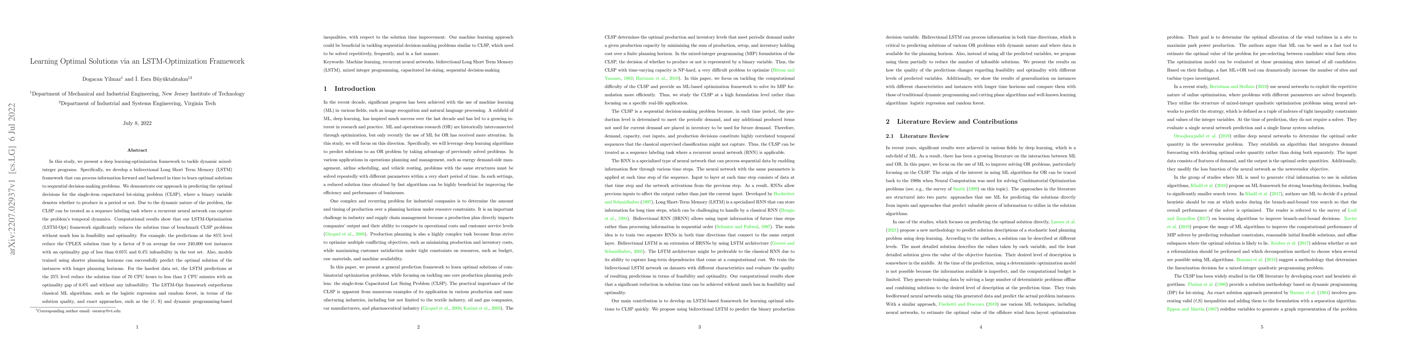 Thumbnail for Learning Optimal Solutions via an LSTM-Optimization Framework
